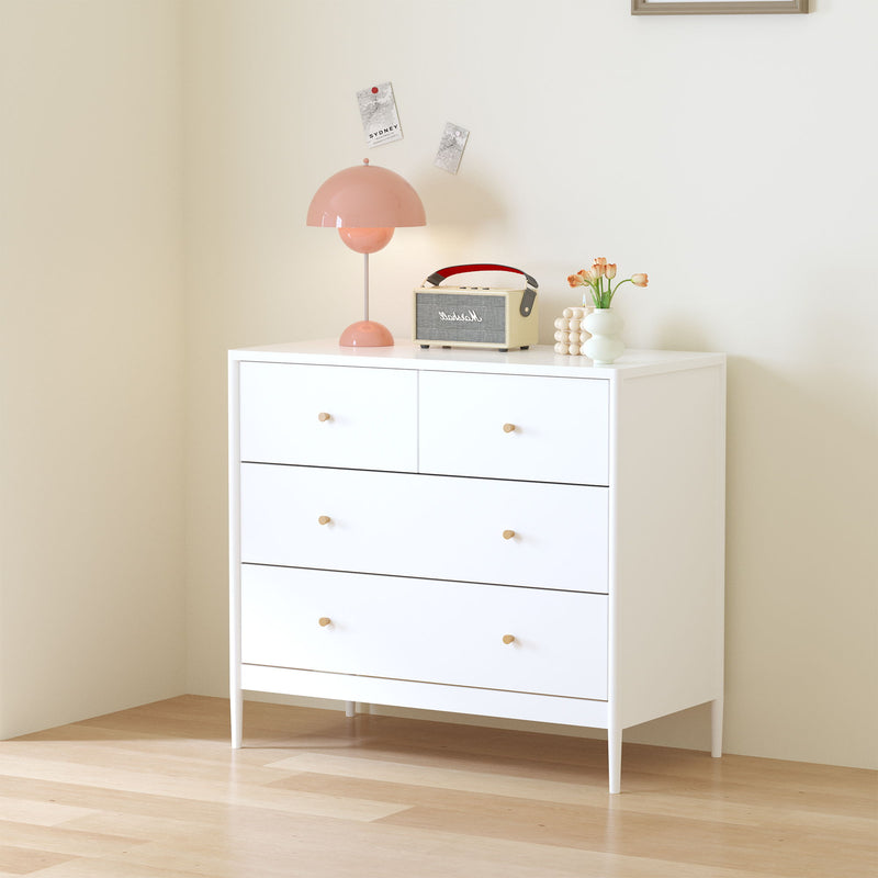4 Drawer Kids Dresser With Antique Brass Pulls - White