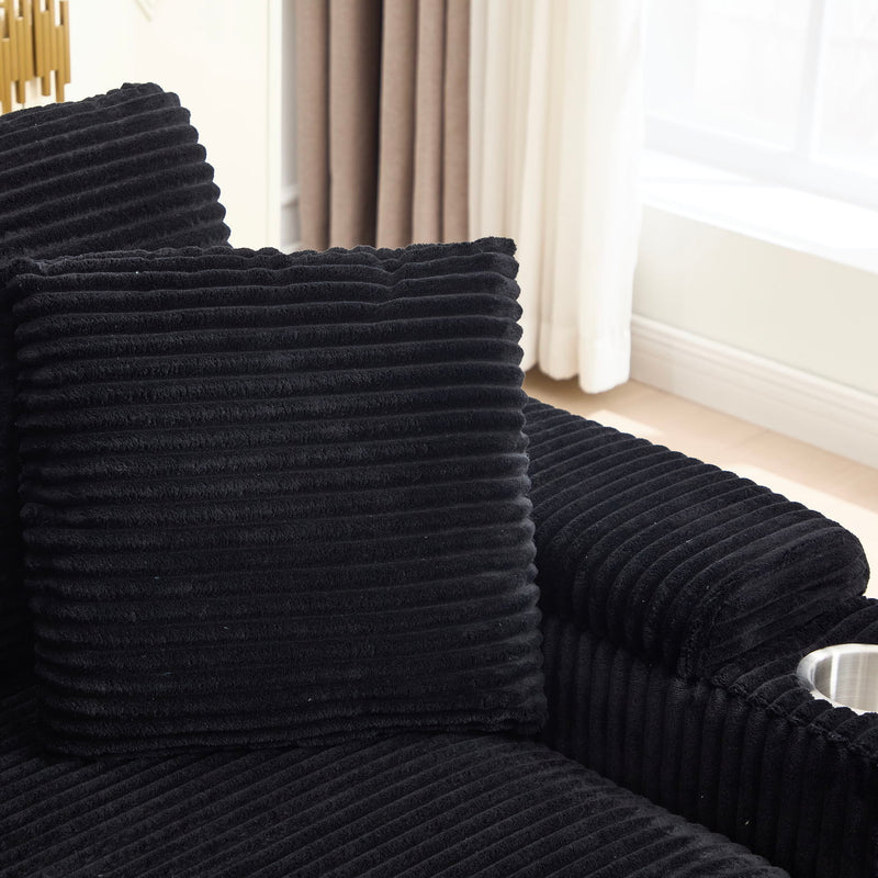 Convertible Sectional Sofa Bed Set With Armrest Storage, Cup Holder, USB - Black