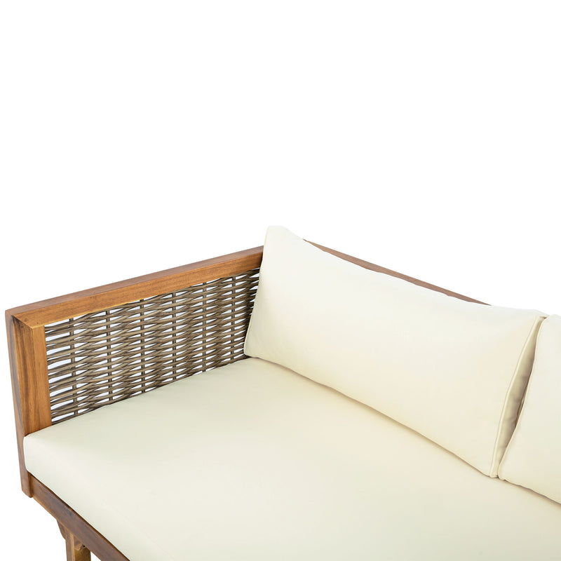 Premium Outdoor Sofa Set With Waterproof Cushions Sectional Seating Group With Acacia Wood And Wicker - Brown Mix / Beige