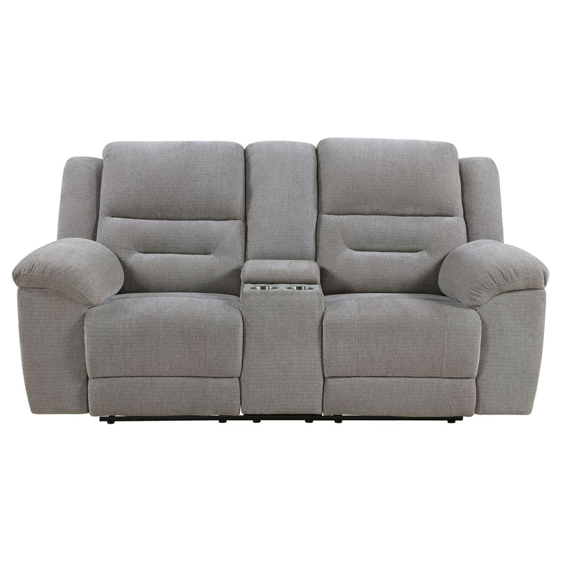 Sebring - Upholstered Manual Reclining Loveseat With Center Storage Console - Gray