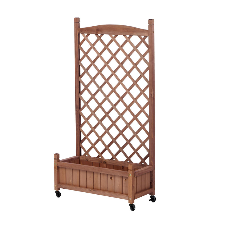 Raised Garden Bed With Trellis 2 Pack, Outdoor Planter Box & Plant Stand With Climbing Racks - Brown
