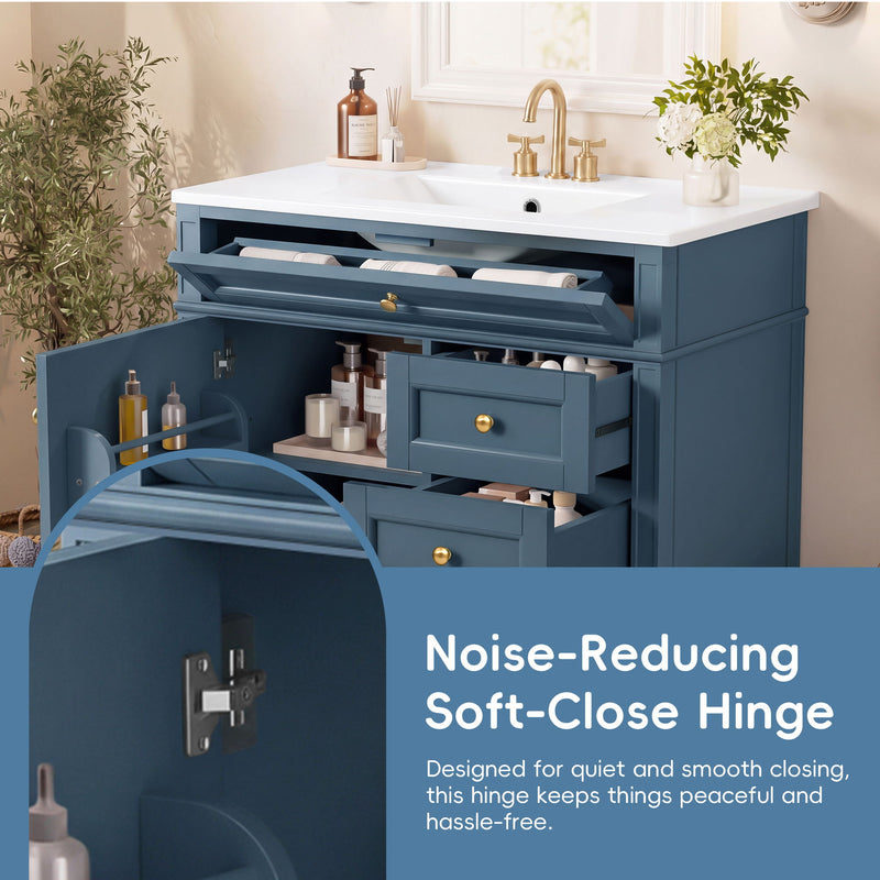 Bathroom Vanity With Sink, Rectangular Storage Cabinet & 2 Drawers And Tip Out Drawer