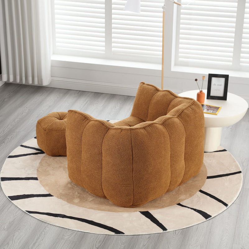Soft Bean Bag Chair With High Resilient Foam (Chips) - Khaki / Yellow