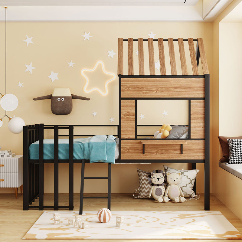 Loft Bed With Roof, Window, Guardrail, Ladder