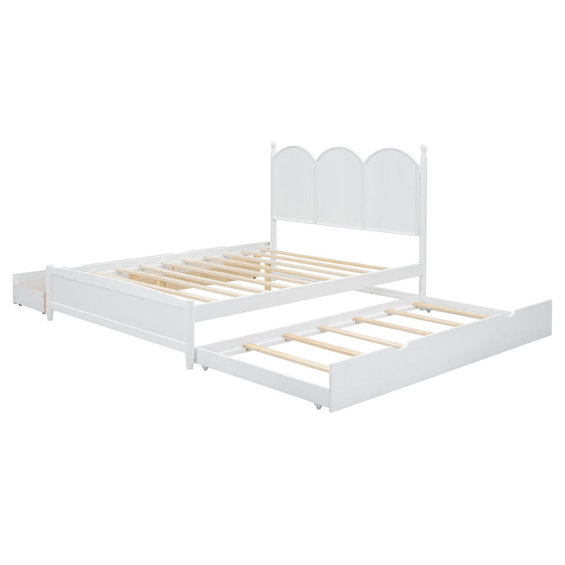 Queen Size Platform Bed With With 2 Big Drawers, Twin Long Size Trundle - White
