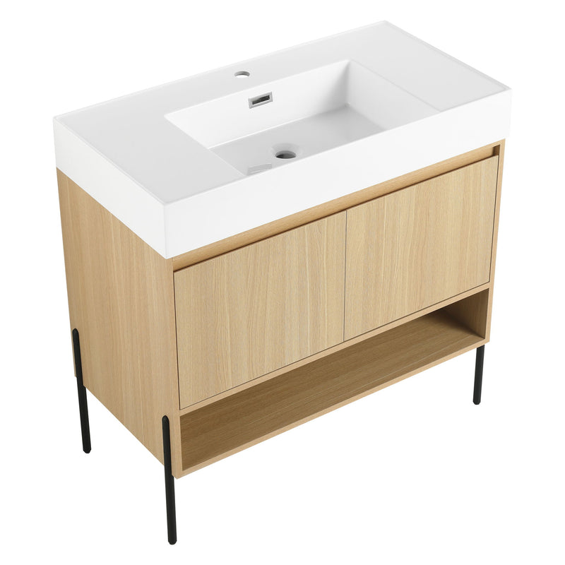 Modern Bathroom Vanity Combo With Single Resin Sink And Storage Cabinet