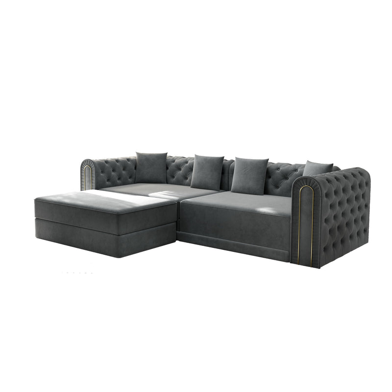 3-In-1 Convertible Sleeper Sofa With Movable Ottoman For Living Room