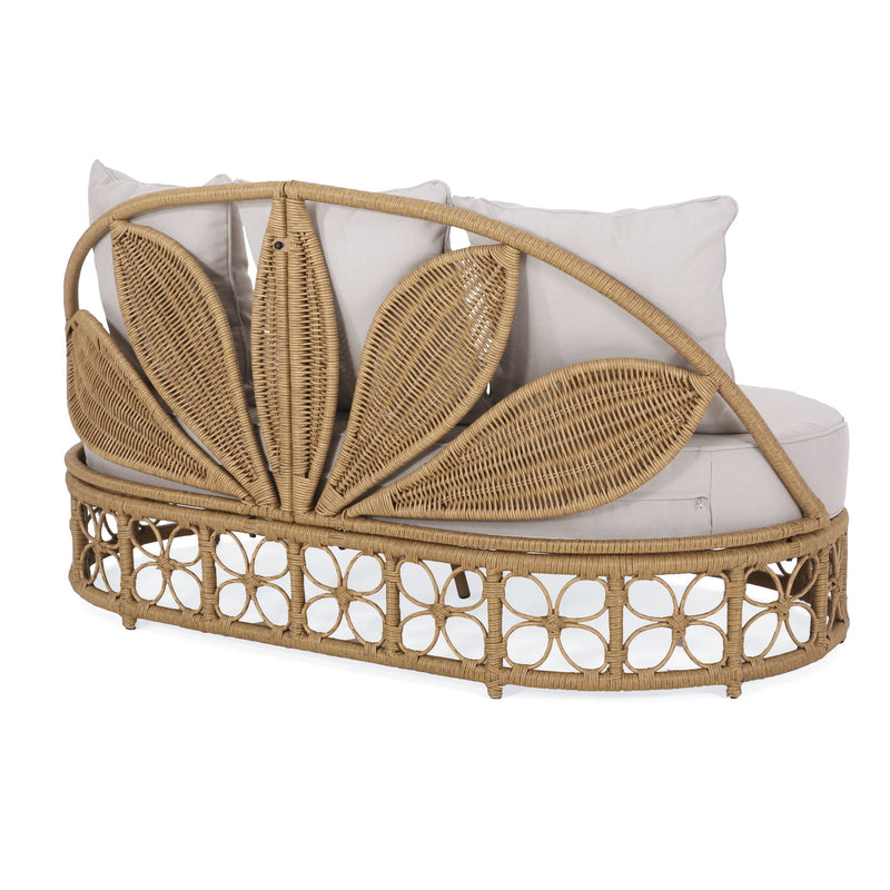Outdoor Wicker Daybed With Pillows - Light Brown / Beige