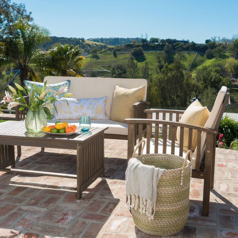 4 Piece Set Outdoor Chat Set With Water Resistant Cushions