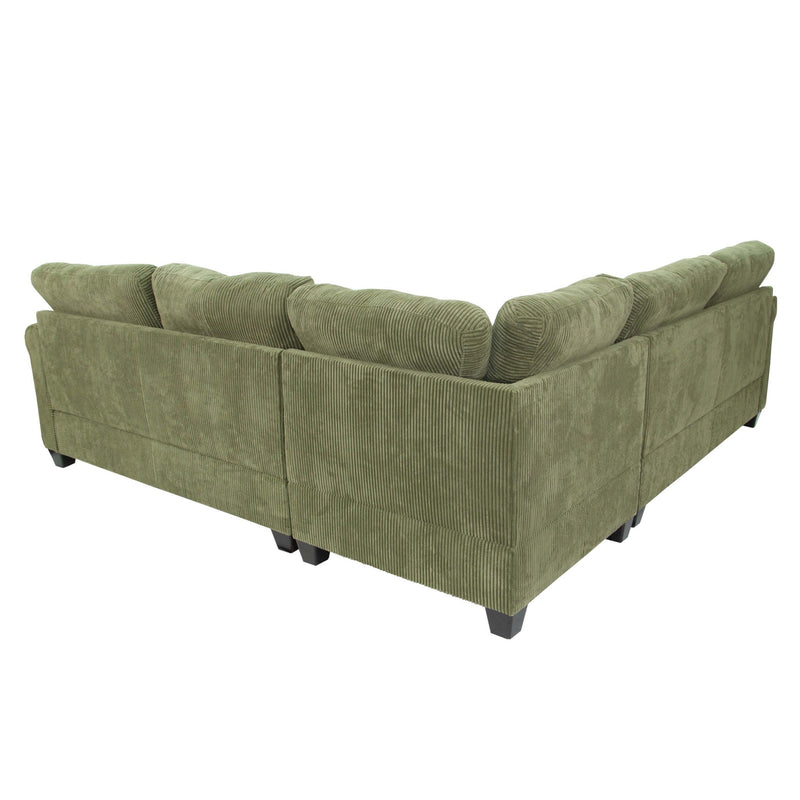 L - Sectional Sofa Set With Corner Wedge And Ottoman, 4 Piece Living Room Furniture - Sage