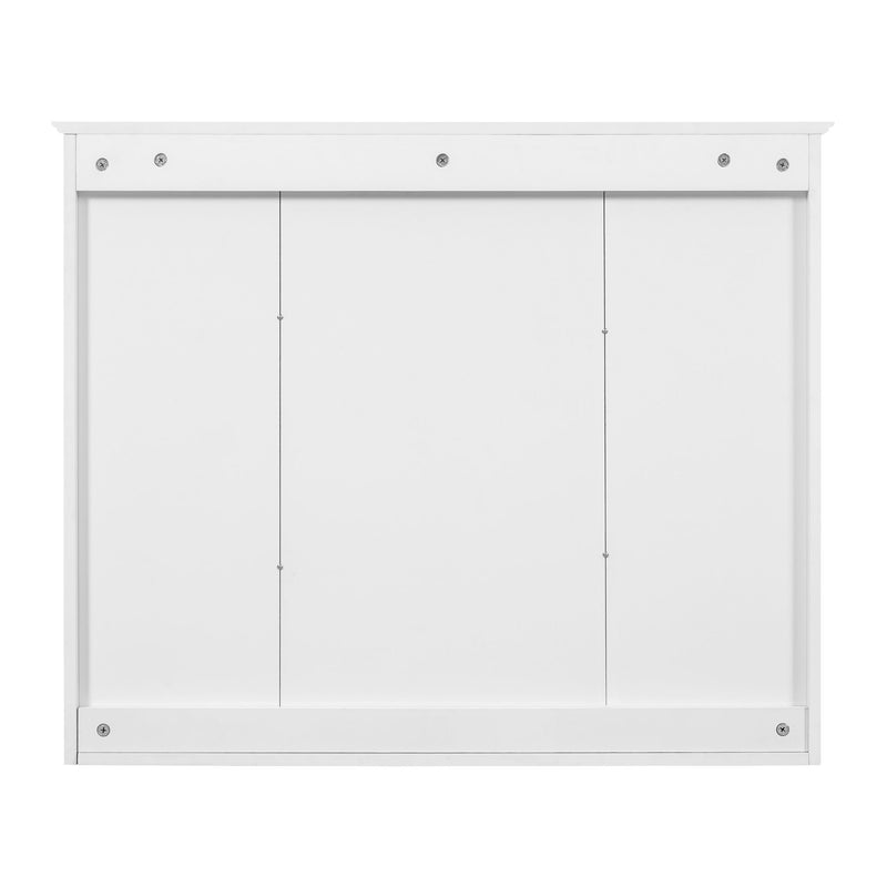 Wall Mounted Mirror Cabinet With 5 Adjustable Shelves, Rectangular Storage For Bathroom - White
