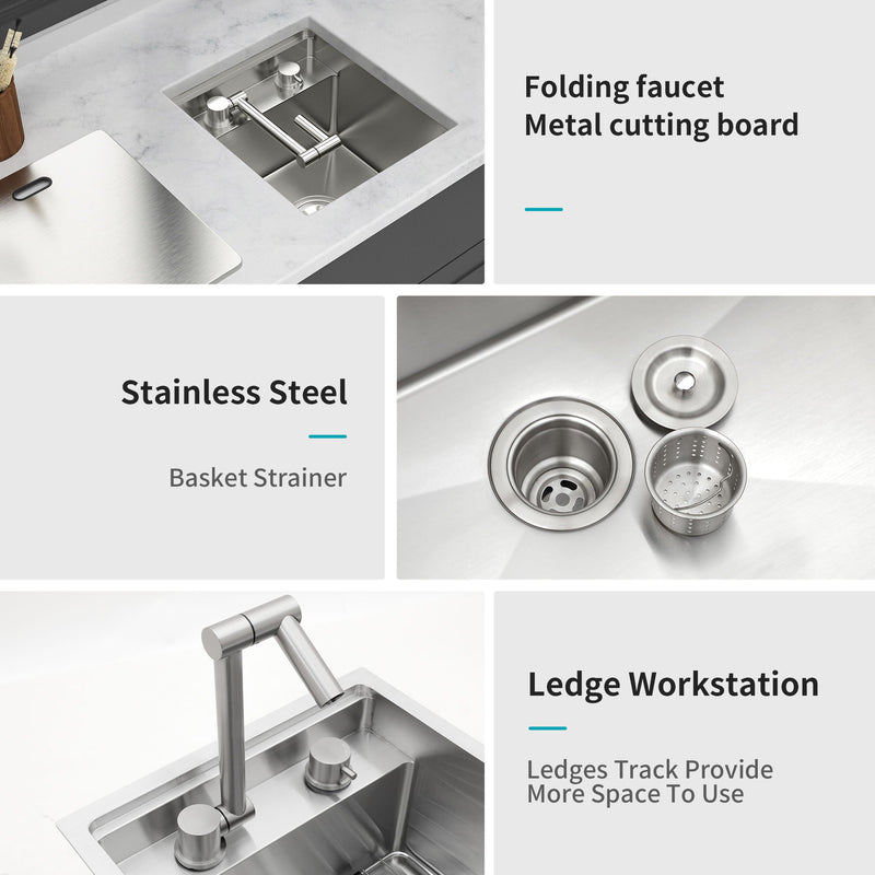 Modern Undermount Bar Sink With Folding Faucet
