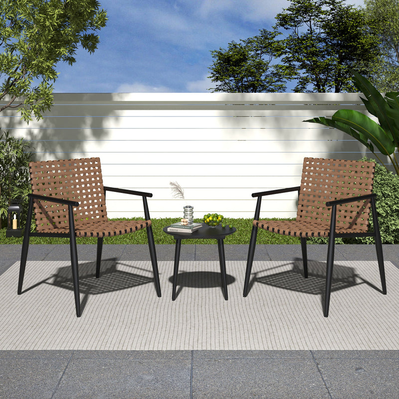 Outdoor Chat Set, 2 Chairs & Side Table - Black / Brown