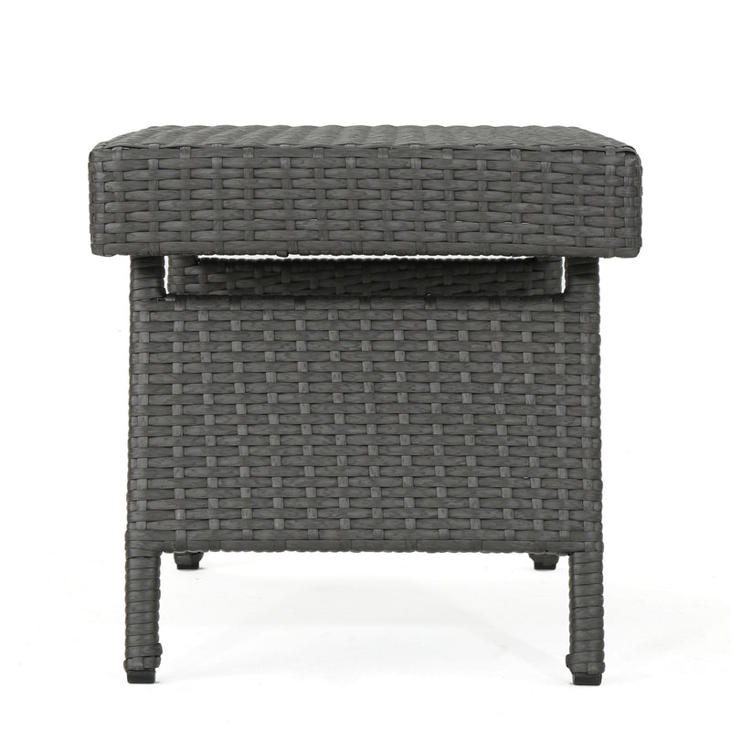 Outdoor Wicker Table With Rectangular Tabletop - Gray