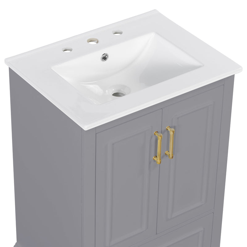 Bathroom Vanity With Sink, 1 Divided Drawer And 2 Soft Close Doors With Double Shelf