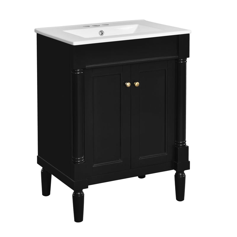 Bathroom Vanity With Top Sink, 2 Tier Storage Cabinet
