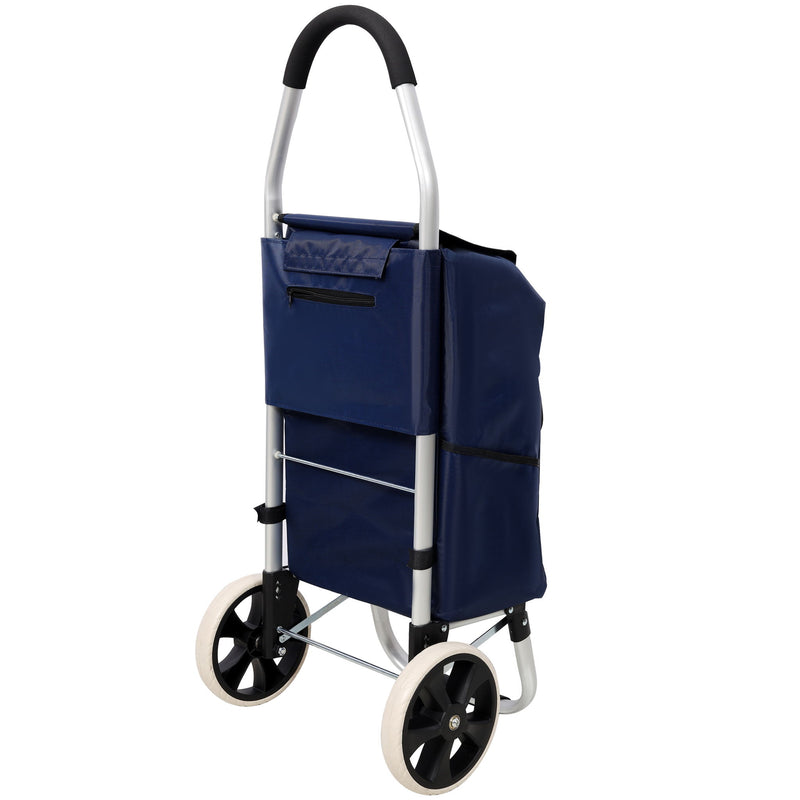 Foldable Shopping Trolley With Wheels And Waterproof Bag - Blue