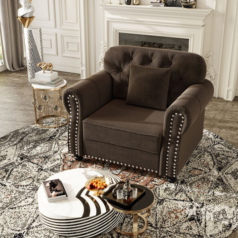 Upholstered Sofa With Nailhead Trim And Rolled Armrests