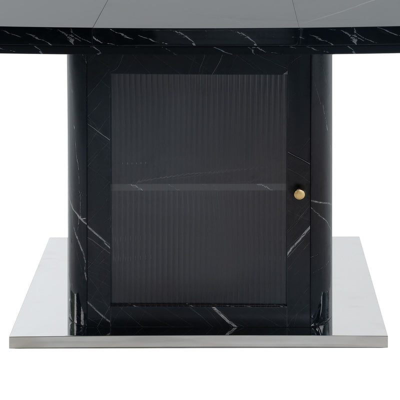 Modern Rectangle Dining Table With Stretchable Top, Storage Cabinet