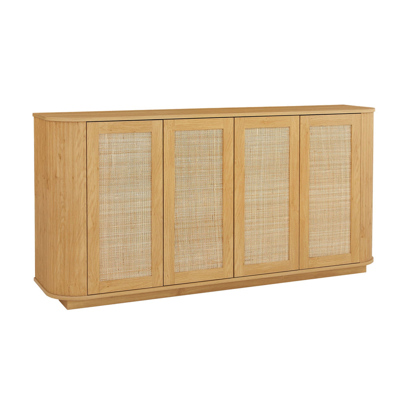 Contemporary Wave Shaped TV Stand With Rattan Doors
