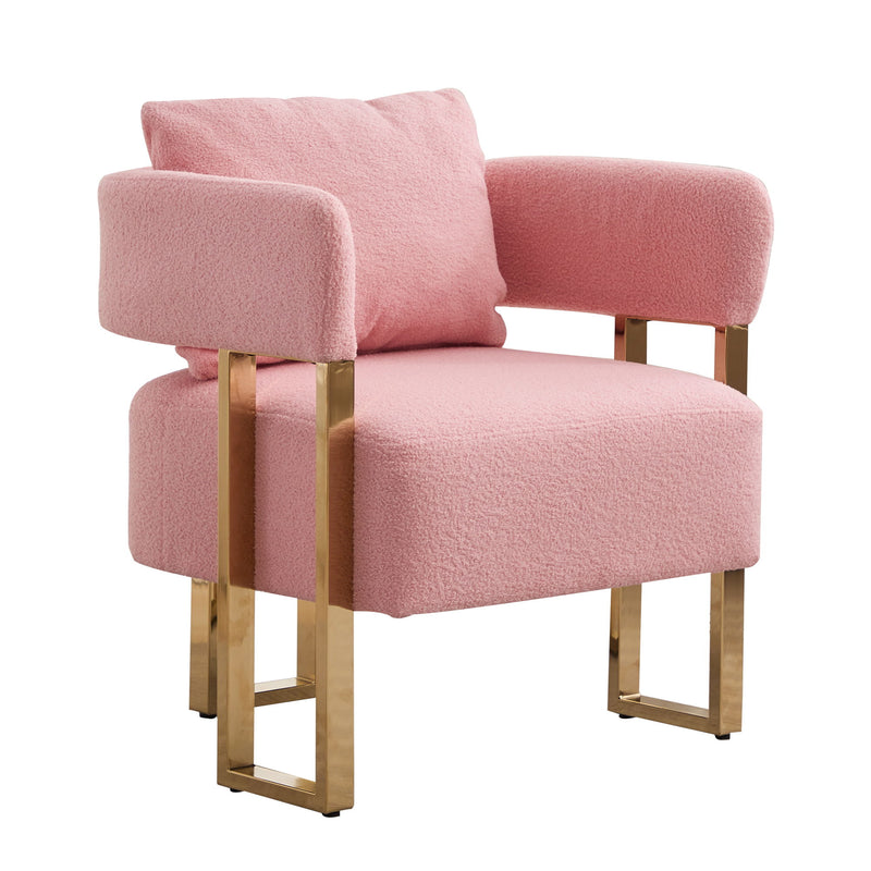Modern Decorative Chair Teddy Fleece Upholstered And Metal Foot