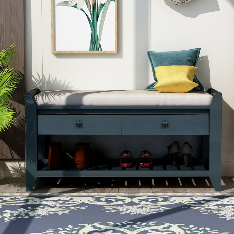 Multipurpose Entryway Shoe Rack With Cushioned Seat And Drawers