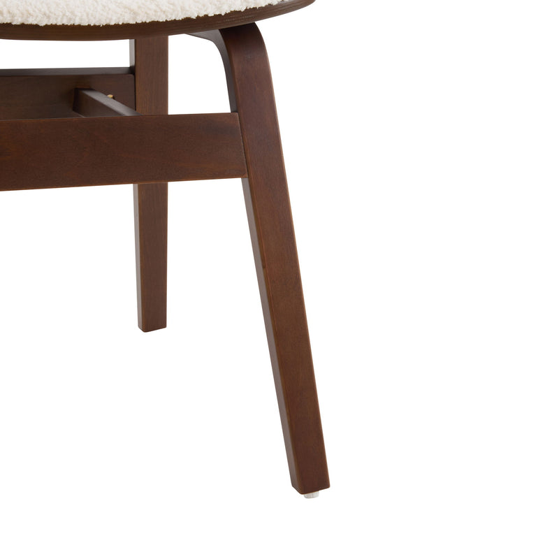 Modern Boucle Fabric Upholstered Side Chair, Bentwood Frame - White / Walnut