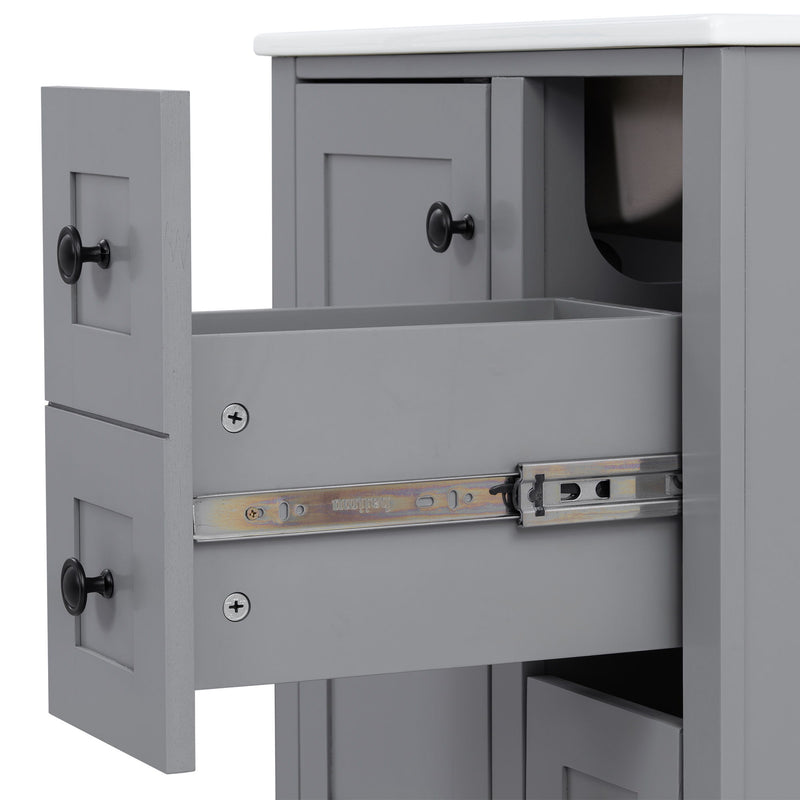 Bathroom Vanity With Integrated Basin, Soft Close Drawers, Door Mounted Double Layer Shelf