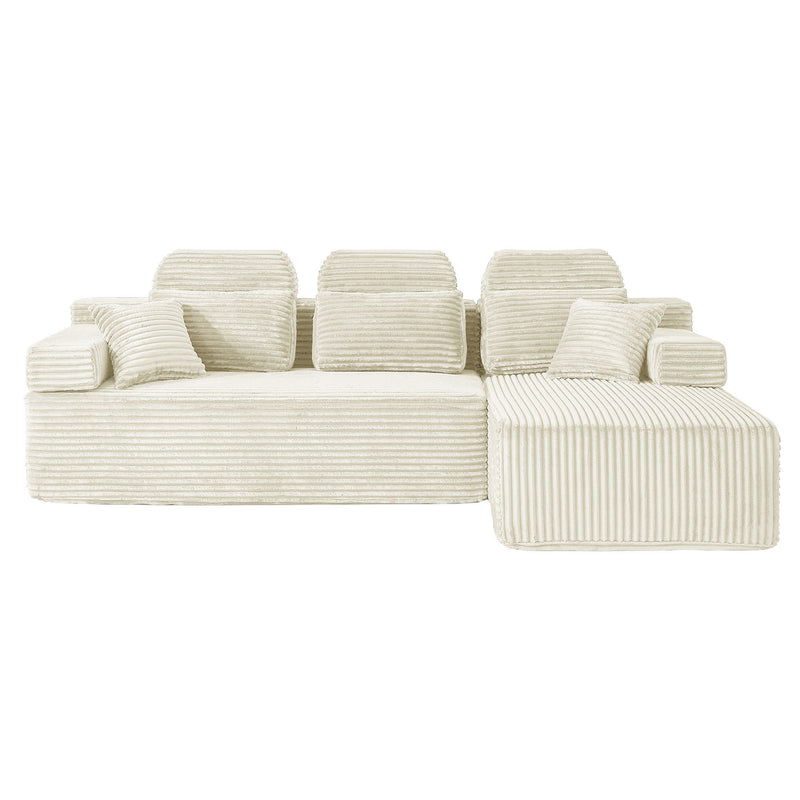 Sectional Sleeper Sofa & Storage Pockets, Modular Couch With Throw Pillows For Living Room