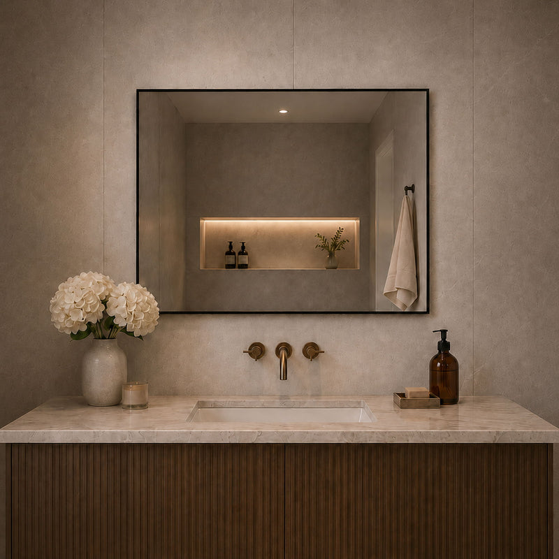 Rectangular Framed Bathroom Wall Mirror, Horizontal Or Vertical Mount