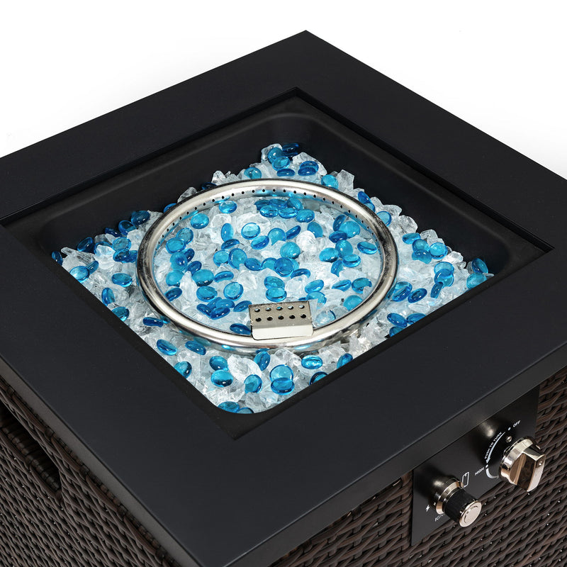 Propane Gas Square Fire Pit, Tile Tabletop With Beautiful Wicker Base For Outside