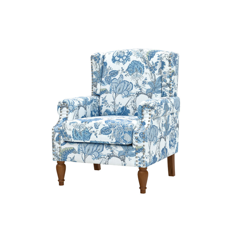 Accent Chair With Floral Upholstery And Nailhead Trim