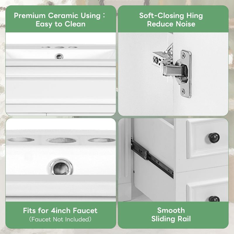Bathroom Vanity With Sink, Compact Cabinet & 2 Drawers And Adjustable Shelf