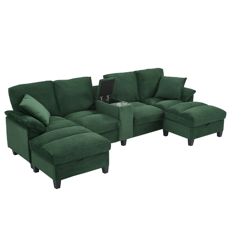 Modern U - Shaped Sectional Sofa With Storage Ottomans, USB Ports, And Cup Holders