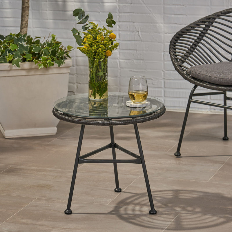 Petrichor - Outdoor Side Table With Tempered Glass And Steel Frame