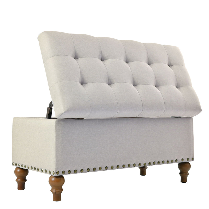 Upholstered Ottoman With Storage And Rivet Trim