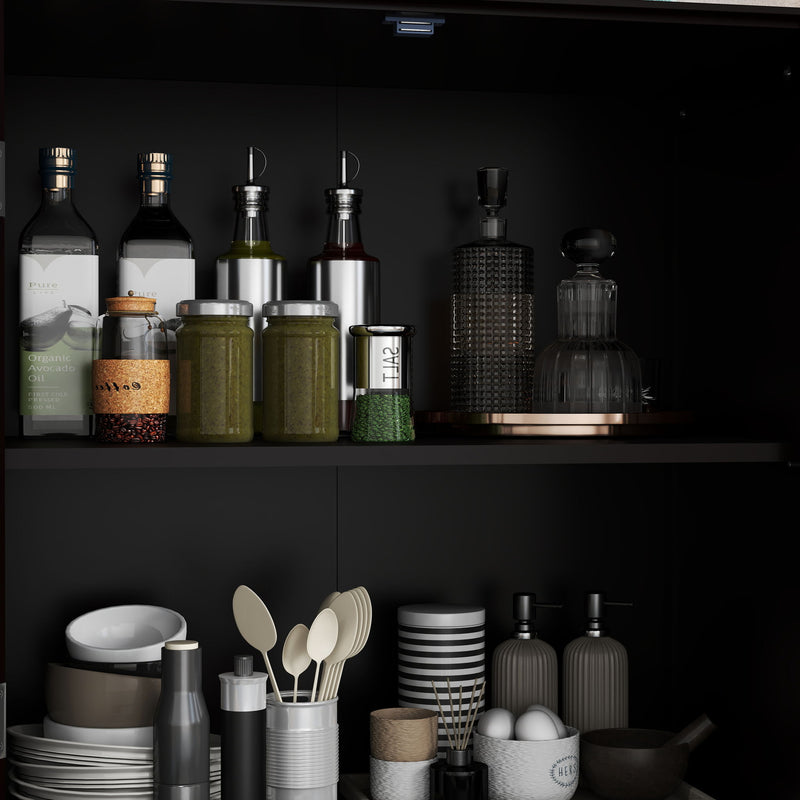 Minimalist Buffet Cabinet With Double Glass Doors And Drawer