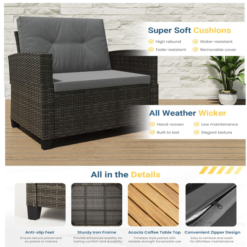 Modern All-Weather Patio Set With Cushions And Table