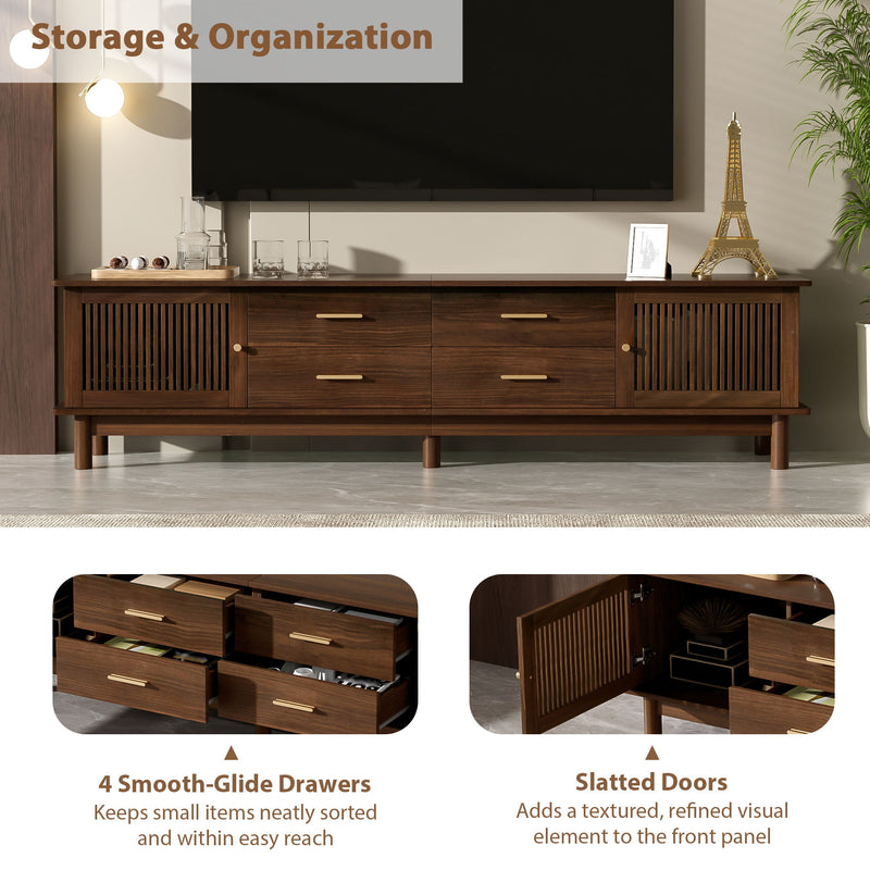 TV Stand For 85" TVs, 4 Smooth Glide Drawers - Walnut