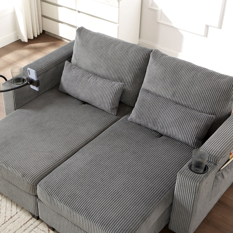 Convertible Chaise Lounge Sofa Chair With USB Ports, Cup Holders, Phone Holder And Storage