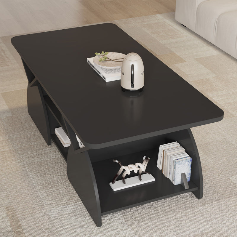 Geometric Engineered Coffee Table With Rounded Corners With Open Shelves