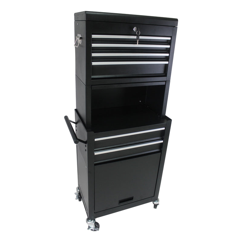 6 Drawer Lockable Tool Cabinet On Wheels, Steel Rolling Tool Chest With Detachable Toolbox