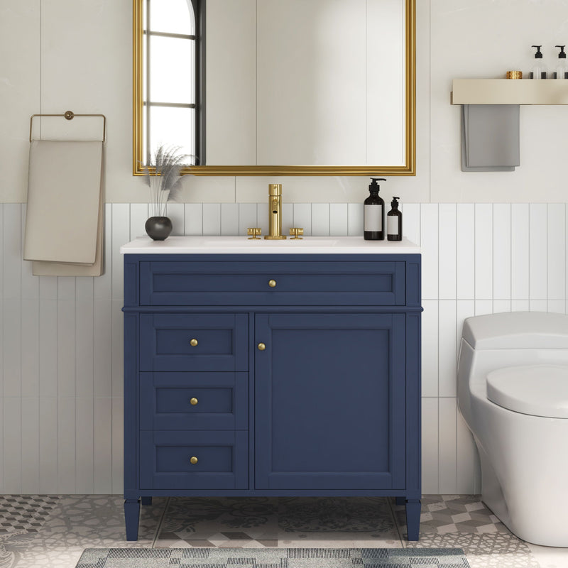Bathroom Vanity With Top Sink, Modern Bathroom Storage Cabinet, 2 Drawers And A Tip-Out Drawer, Single Sink Bathroom Vanity - Blue