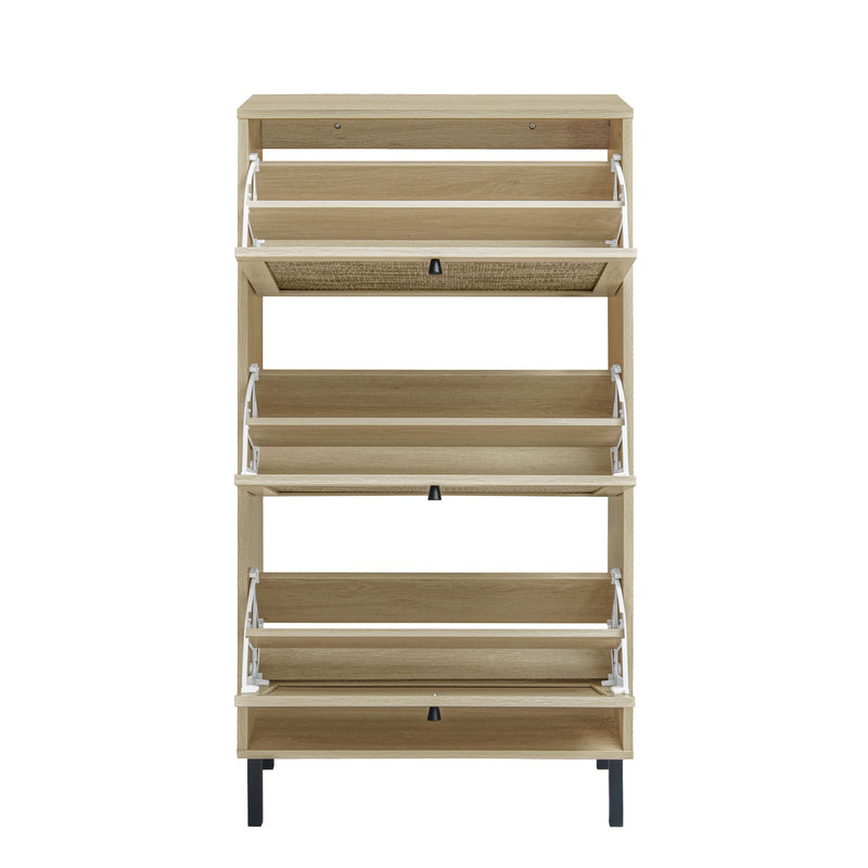 Modern Rattan 3 Door Shoe Rack Cabinet For Entryway