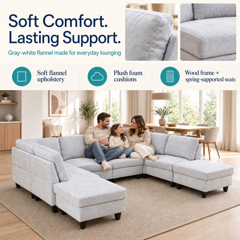 8 Piece Modular U - Shape Sectional Sofa