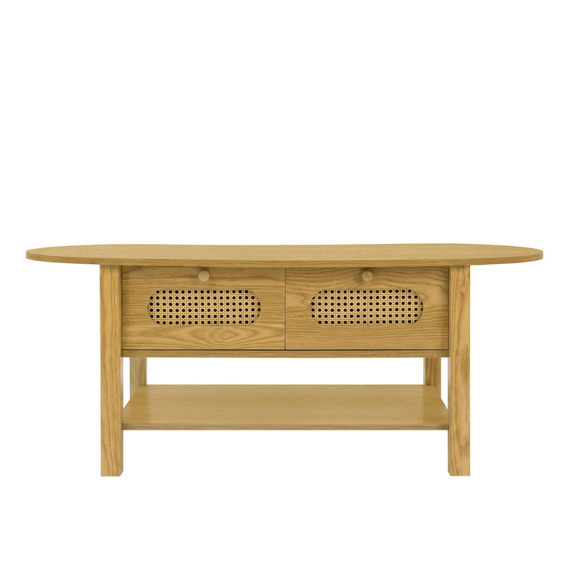 Oval Coffee Table With With 2 Storage Drawers For Living Rooms - Wood