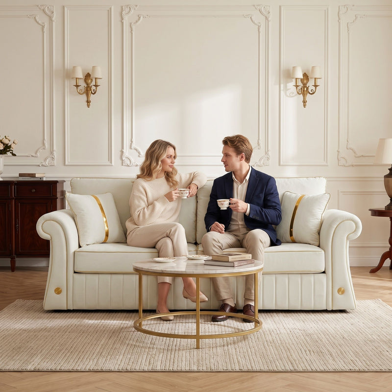 Sofa With Rolled Arms, 3 Seater Couch, Living Room Accent