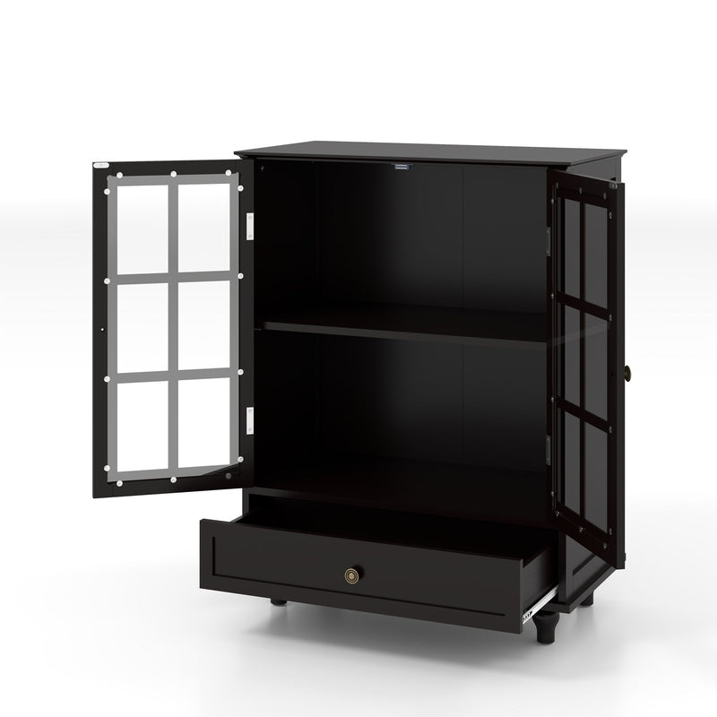 Minimalist Buffet Cabinet With Double Glass Doors And Drawer