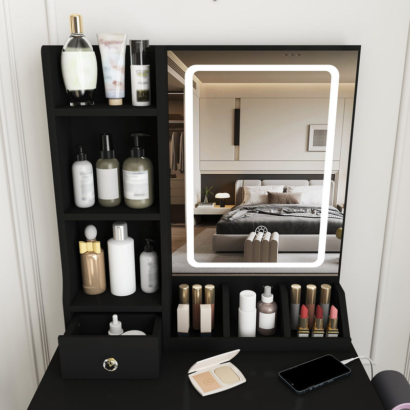 Modern Small Vanity Desk With 3 LED Lighting Modes, 3 Drawers