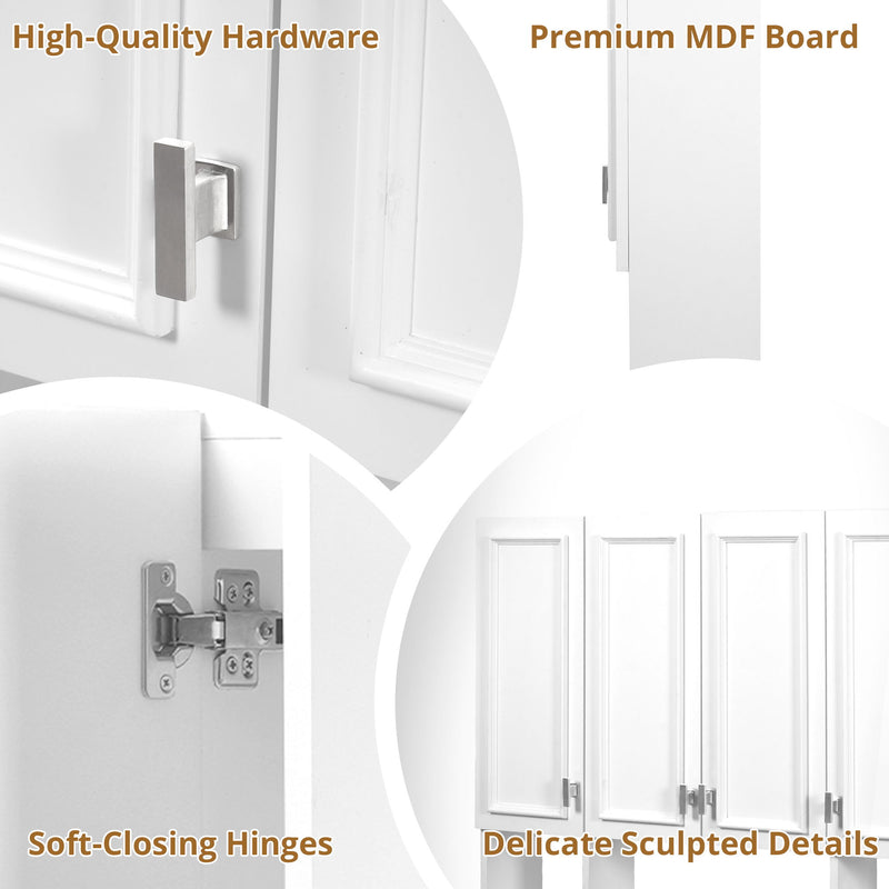Bathroom Cabinet With 3 Adjustable Shelves Wall Mounted Medicine Cabinet, Soft Closing Hinges, Open Shelving Design - White